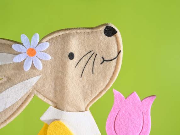 Bunny in wood and colored cloth to lay on