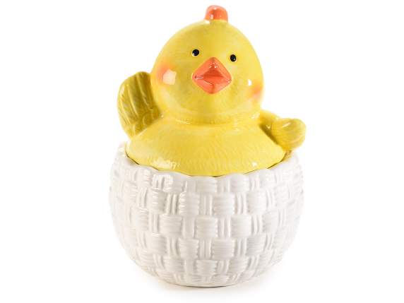 Chick in the basket ceramic food jar