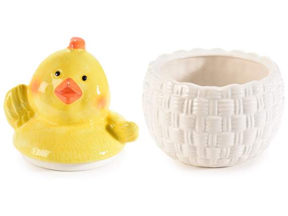 Chick in the basket ceramic food jar