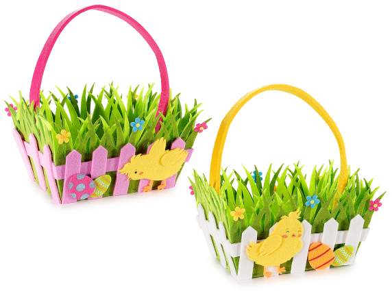 Picket fence cloth basket with chick, grass and eggs