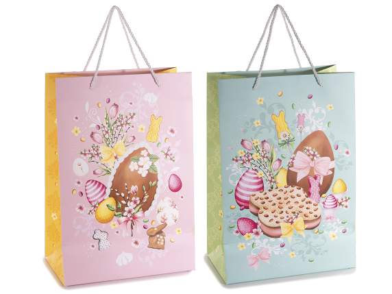 Easter paper bag with handles, oval window and tag