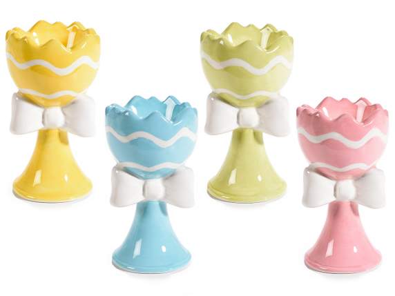 Colored ceramic food egg cup with bow