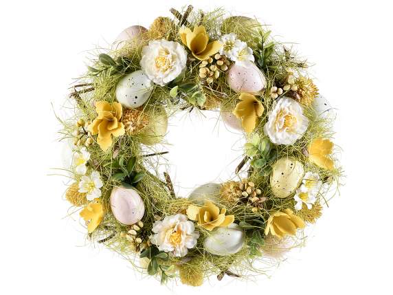 Garland of colored eggs and little flowers