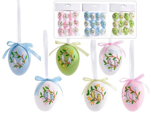 Pack of 12 hand-painted colorful hanging eggs