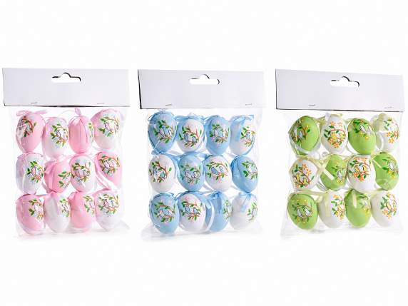 Pack of 12 hand-painted colorful hanging eggs