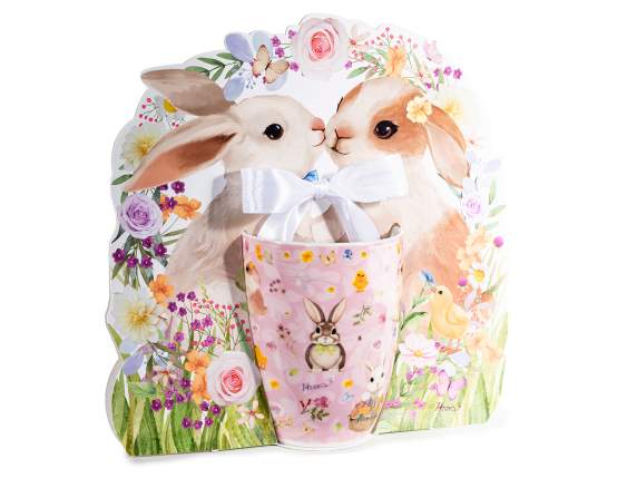 300 ml porcelain mug with bunny and flower decorations