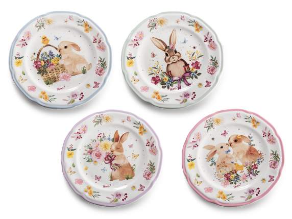 Porcelain food plate decorated with bunnies