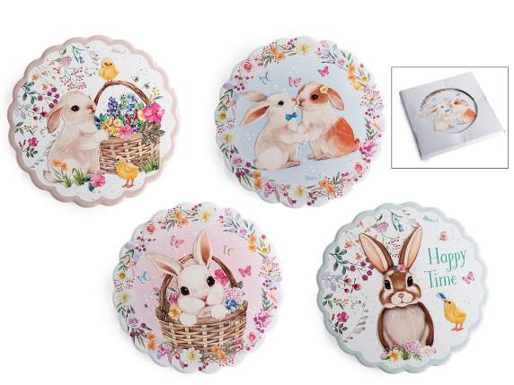Matte ceramic trivet with bunny motif and cork base