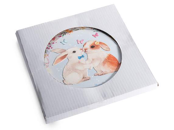 Matte ceramic trivet with bunny motif and cork base