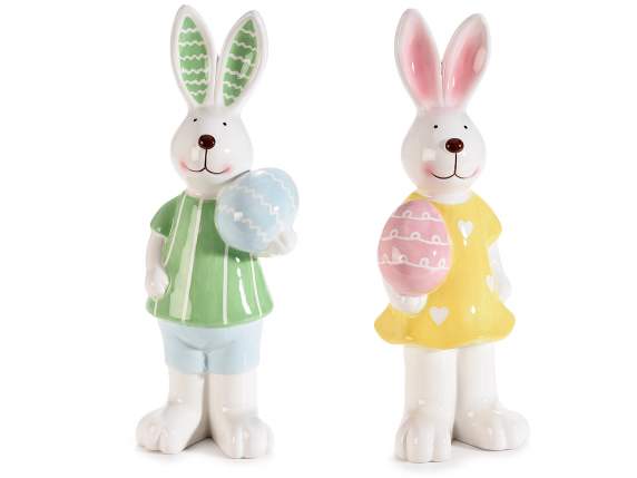 Bunny with egg in colored glossy ceramic