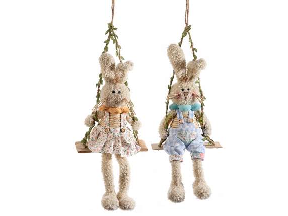 Fabric bunny on swing to hang