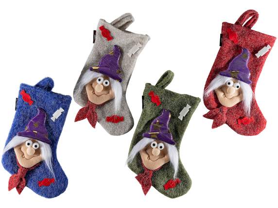 Cloth Epiphany stocking with embossed decoration to hang