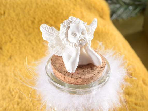 Glass jar with resin angel and feather cloud