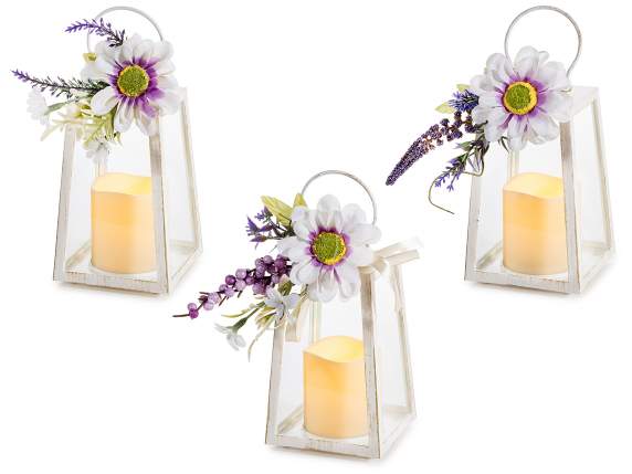 Moving LED lantern with a bouquet of daisies and lavender