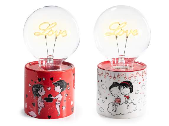 LED lamp with the word Love on a printed ceramic base