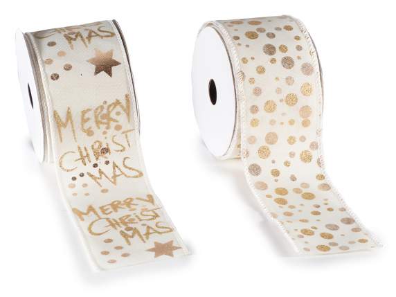 63mm modelling Christmas ribbon with gold print
