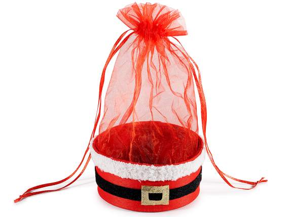 Christmas basket with organza bag and glitter decorations