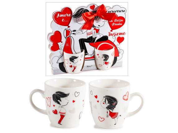 Set of 2 70 ml porcelain cups with lovers decorations