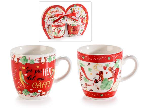 Gift set of 2 70ml porcelain cups with lucky charm decoratio