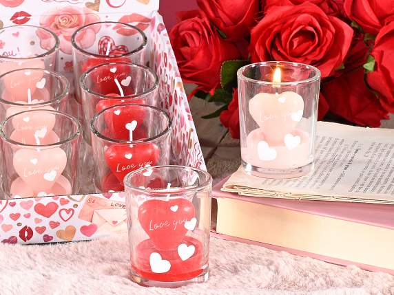Heart-shaped candle in a glass jar with the words Love You