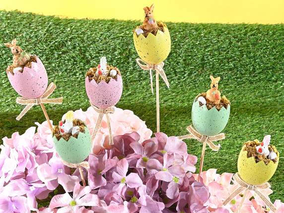 Conf. 3 colored eggs and Easter character on stick and bow