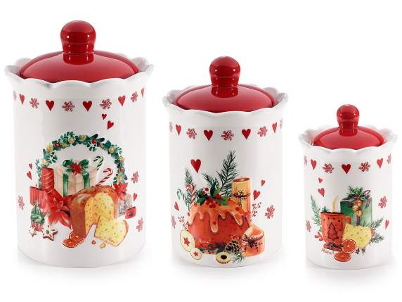 Set of 3 ceramic Christmas food jars