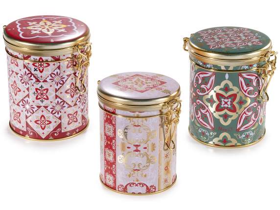 Maiolica metal food jar with airtight seal