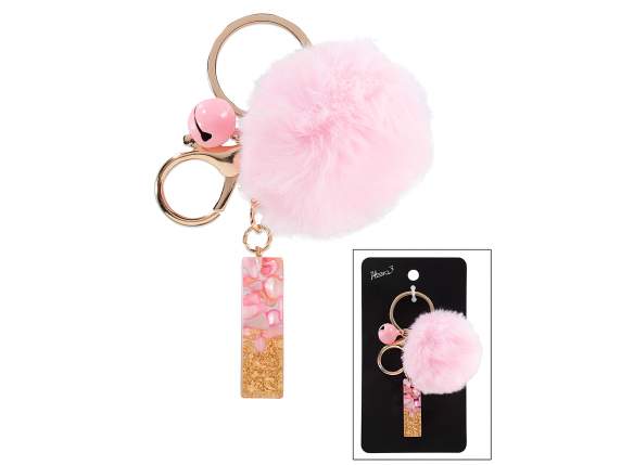 Resin letter I keychain - charm with card pompom