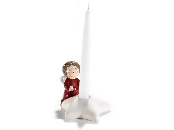 Ceramic star candle holder with angel decoration