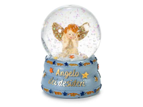 Snow globe with angels on a resin base with writing