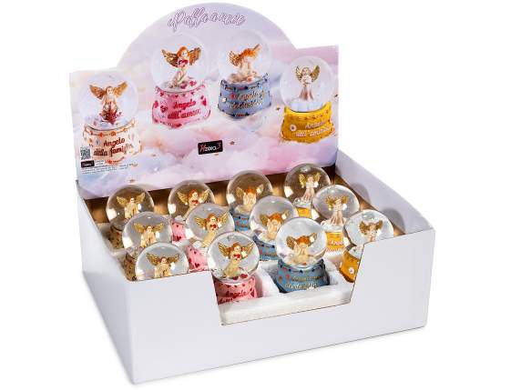 Snow globe with angels on a resin base with writing