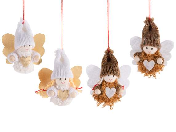 Wooden angel with fabric clothes to hang