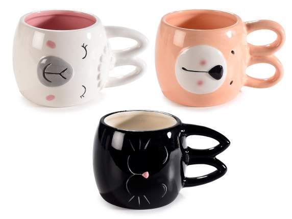 Animal ceramic mug with ear-shaped handle