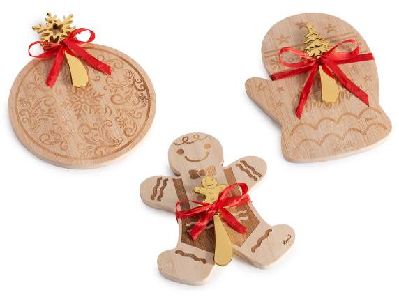 Christmas wooden cutting board set with golden steel knife