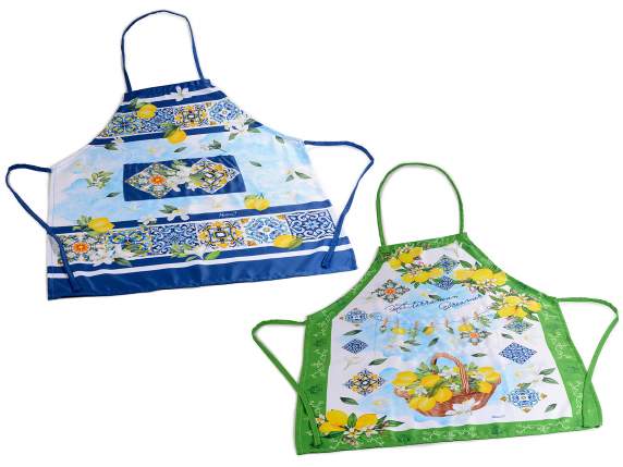 Citrus fabric kitchen apron with front pocket
