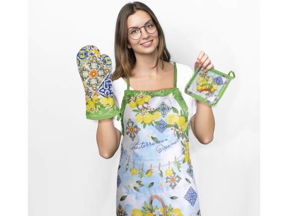 Citrus Fabric Kitchen Apron with Front Pocket