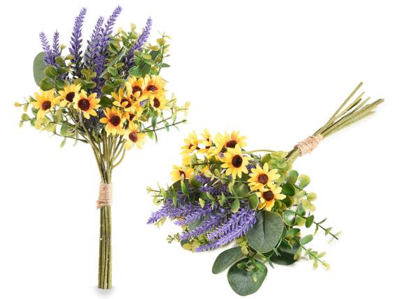 Artificial lavender, daisies and eucalyptus bouquet