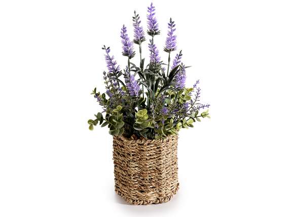 Vase in natural fiber woven with artificial lavender