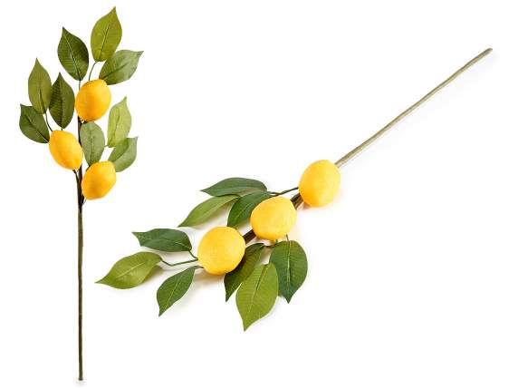 Branch with 3 artificial lemons with leaves