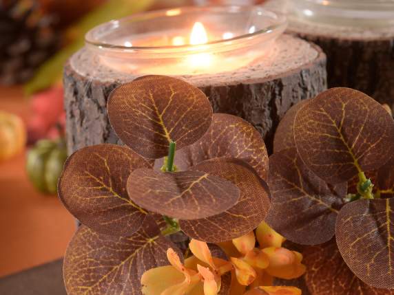 Wood effect centerpiece with 3 glass candle holders