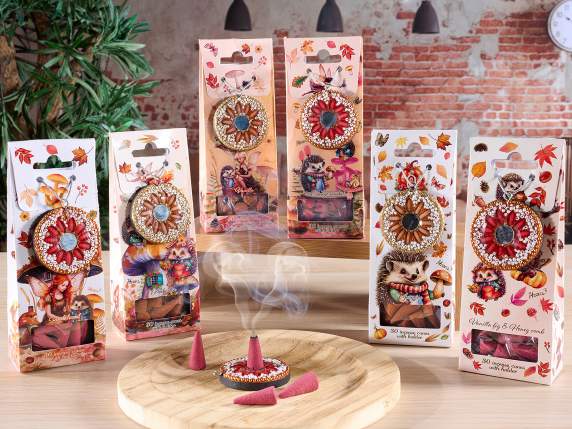 Pack of 30 incense cones with cone holder