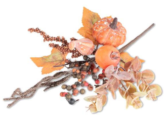 Artificial pumpkin sprig, leaves and berries