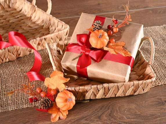 Branch with pumpkin, pine cone and artificial berries