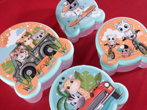 Set of 4 snack containers in polypropylene Animals