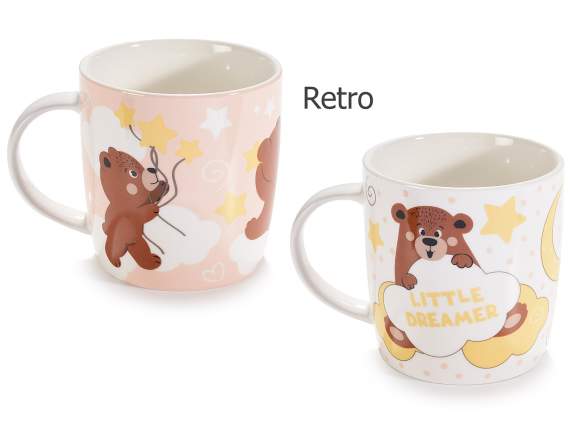 Glossy porcelain mug with teddy bear decoration