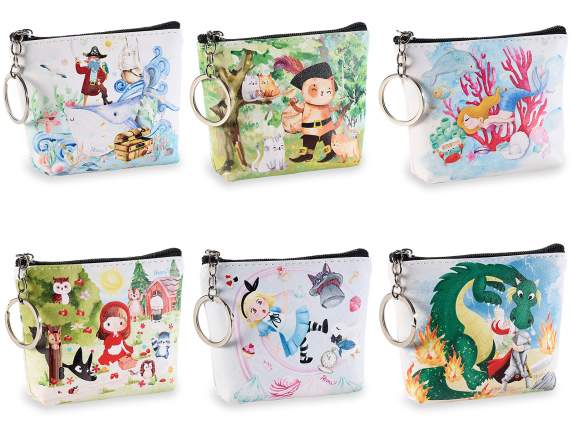 Faux leather coin case with zip and fairy tale print