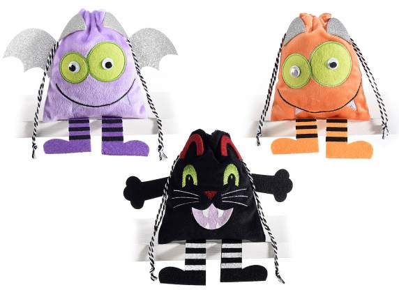 Halloween sweets bag in fabric and cloth with tie