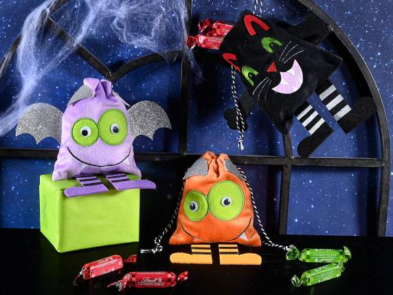 Halloween sweets bag in fabric and cloth with tie