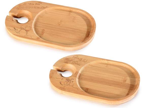 Bamboo aperitif tray with glass holder