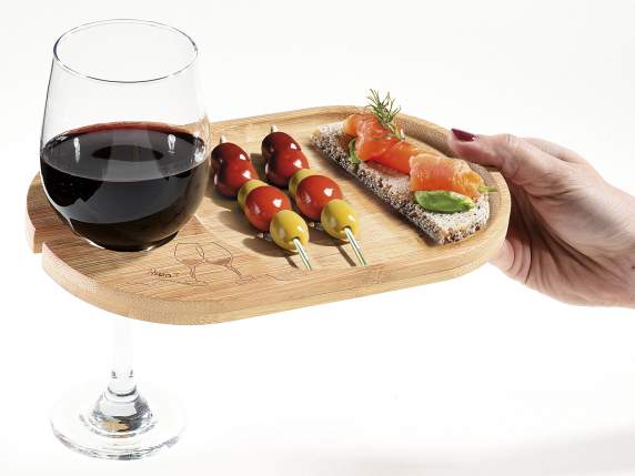 Bamboo aperitif tray with glass holder